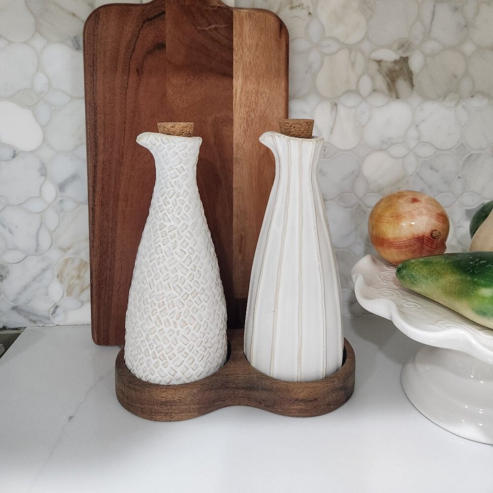 Mud Pie Stoneware Oil and Vinegar Decanters
